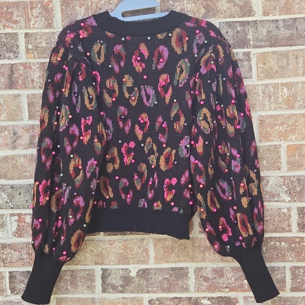 Farm Rio Beaded Leopard Pattern Sweater Size M - Picture 7 of 8